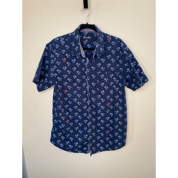 Coastal Mens Navy Blue Palm Tree Shirt Size XL Cotton Short Sleeve Button-Up - Picture 2 of 6